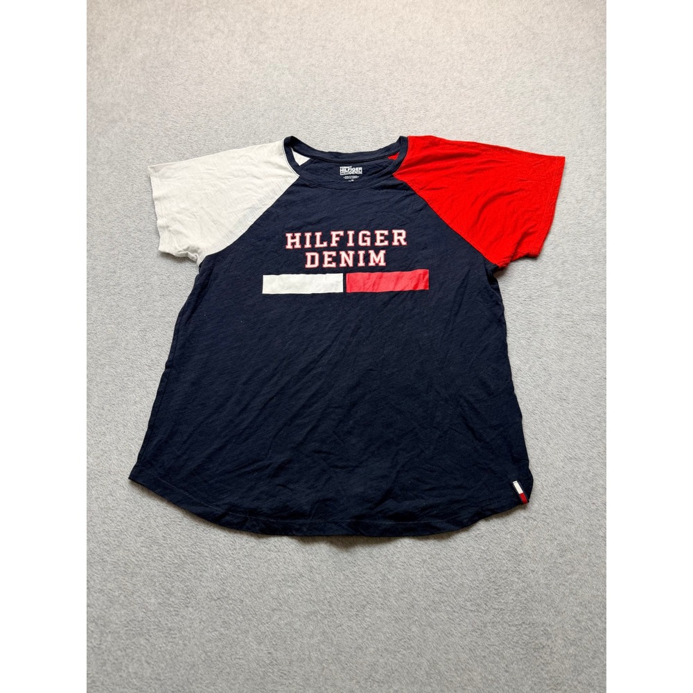 Tommy Hilfiger Denim Women Raglan Graphic T-Shirt Navy Red White Large